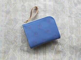 刺繍革財布『SHABON』はなだLightBlue×パープル（牛革）二つ折り☆ミニ財布☆の画像