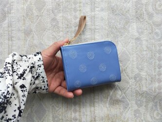 刺繍革財布『SHABON』はなだLightBlue×ホワイト（牛革）二つ折り☆ミニ財布☆の画像