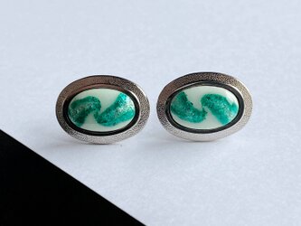 アンドロメダ【Emerald】七宝焼のカフスボタン（カフリンクス） 純銀張箔ちらし七宝の画像