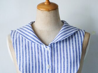 リネン生地シャツ型セーラーカラーの付け襟(BLUEストライプ柄)の画像