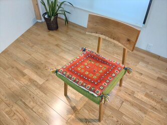 ペルシャ　ギャッベ　ミニマット　41x42cm　茜色　パネル　生命の木　手織り絨毯　織りが詰まってるの画像