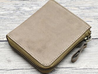 二つ折り財布 TIDY mini 本革 l字ファスナー 財布 名入れ 大容量 シンプル グレージュ HAW015-NUの画像