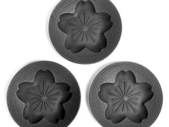 南部鉄器 茶托・コースター桜（ブラック）3枚組 日本製の画像
