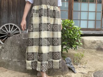 【着物リメイク】大島紬のジャンパースカート/ギャザー切り替えの画像