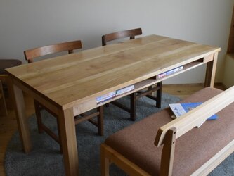 ヤマザクラ（山桜）　棚付きダイニングテーブル　W140の画像