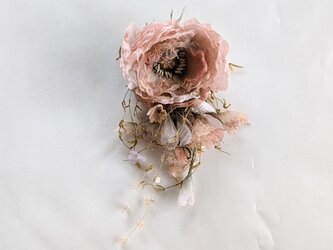 布花コサージュ ちりちり花びらのバラコサージュ（ピンク）（小）/ 00018の画像