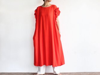 レーヨンフリル袖ワンピース（オレンジレッド）の画像