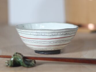陶器 【 赤絵線模様黒高台ご飯茶碗】g31の画像