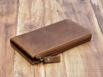 オールレザーで仕上げたラウンドファスナー長財布　もちろん本革　アンバー　名入れできます HAW009の画像