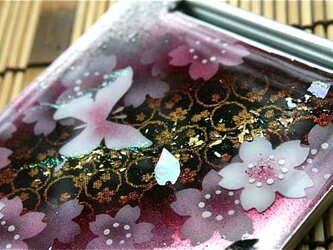 【送料無料】匠の技！和柄手鏡「火」和風コンパクトミラー（名刺入れサイズ・縦9cm×横4cm）の画像