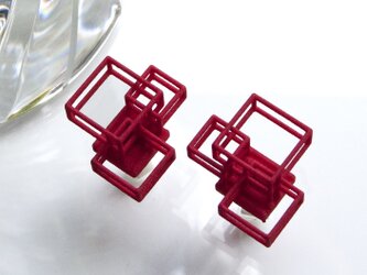 ユニット カーディナルレッド・ピアス（イヤリング）#3Dプリントアクセサリーの画像