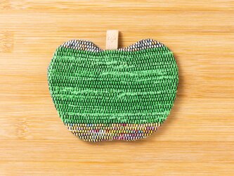 裂織りんごコースター　緑ミックスカラー/536の画像