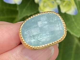 アクアマリン　横長オーバル　チェックカット シルバーSV925リングの画像