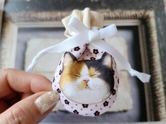 猫ちゃん柄　ミニミニ丸巾着袋(送料無料)の画像