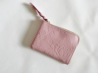 大きい L字財布 本革 カードケース ローズ ベビーピンクの画像