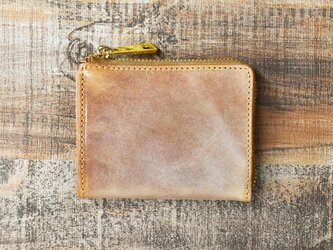 ※栃木レザー l字ファスナー 本革 ホワイトワックス ミニ財布 小さい コンパクト 財布 キャメル JAW027の画像