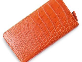 シャムクロコ（クロコダイル革）レディース・メンズ財布 ラウンドファスナー　オレンジの画像