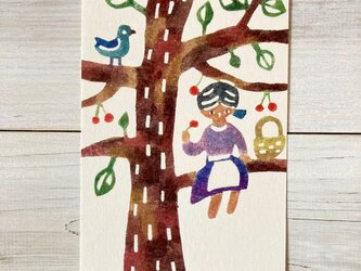 ポストカード2枚セット・型染め「木登り」の画像