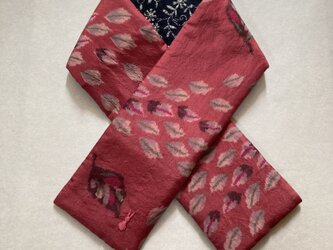 銘仙×コットン総刺繍 小さな襟巻き2139C ストール ネックウォーマー レース リバーシブル 着物リメイクの画像
