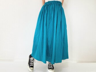 ふんわりダブルガーゼのロングスカート＊マキシ丈＊コットン100％＊大人ナチュラルコーデ＊シンプル無地＊ピーコックグリーンの画像