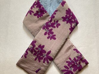 銘仙×コットン総刺繍 小さな襟巻き2137C ストール ネックウォーマー レース リバーシブル 着物リメイクの画像
