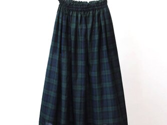 【即納】播州織 ロングスカート（ブラックウォッチ）ポケット付き チェック柄の画像