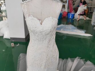 上品！ウエディングドレス シースルー短袖 マーメイドライン 総レース 花嫁/ブライズメイドの画像