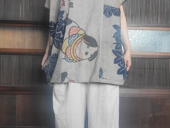 着物リメイク　古布　手作り　手ぬぐい　柿渋、鉄媒染　チュニック☆の画像