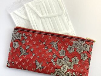 【梅に鶯】畳縁　マスクケース　幅広ペンケース　ポーチ　赤　春　和風の画像