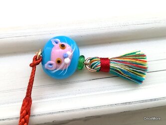 【現品限り】猫とミニタッセルの根付け・帯飾りの画像
