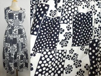 浴衣リメイク☆水玉パッチワーク模様が可愛い3段ティアード浴衣ワンピース☆ハンドメイド・藍染・コットンの画像