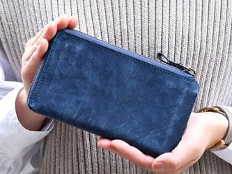 財布 レディース 長財布 最小 TIDY2.0 小さい長財布 メンズ 本革 タイディ2.0 ネイビー HAW021の画像