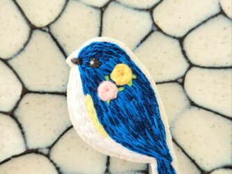 bluebird刺繍ブローチ(ディープブルー)【受注製作】の画像