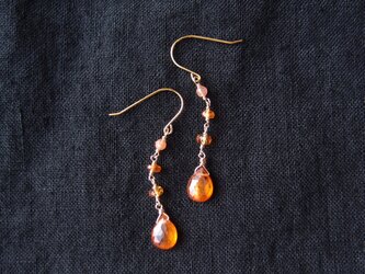 Mixed stone earrings【K14gf】Orange ピアスの画像