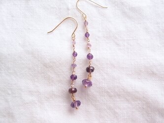 送料無料【K14gf】Mixed stone earrings／Purple ロングピアスの画像