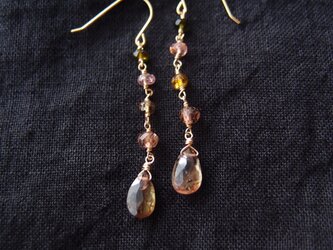 送料無料【K14gf】Mixed stone earrings／Dusty brown ロングピアスの画像