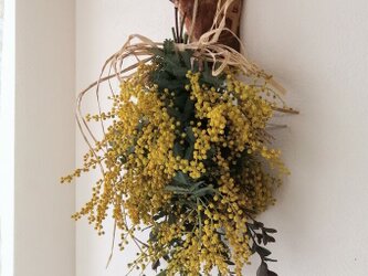 大人気！ミモザとユーカリのドライフラワースワッグの画像
