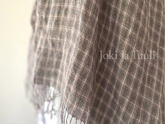 shawl[手織りリネンショール]　ブラウンチェックの画像