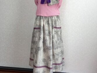 着物リメイク♪ストール付：夏向きの上質な大島紬のポケット付きスカート☆裏地付き：８０ｃｍ丈　の画像