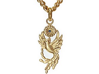 シルバー製:純金仕上・天然サファイア 『 鳳凰のネックレス』                ＊18金＆プラチナ製も製作可能です。の画像