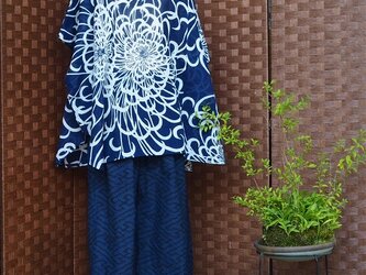 0005 着物リメイク 紬をワイドパンツにリメイク「卍繋ぎ文様」 kimonoの画像