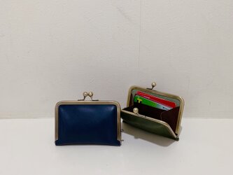 国産牛革コンパクトがま口財布◆ネイビー　カード入れ　名刺入れの画像