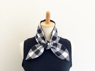 保冷剤付き♡ターバンにもなる夏のスカーフ♡使い方色々♪ ギンガムチェック柄のネッククーラー　ヘアバンド　自然素材　綿の画像
