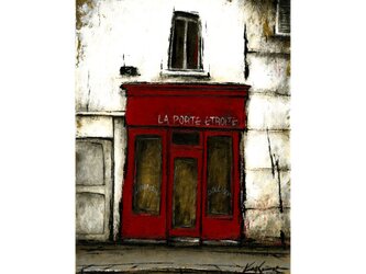 風景画 パリ 油絵「街の小さな赤い本屋」の画像