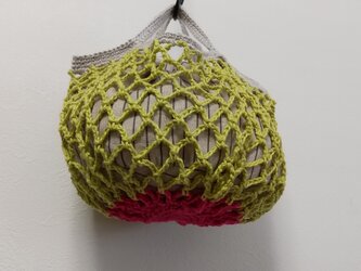 小さなネット編みとポーチセット（黄緑）の画像