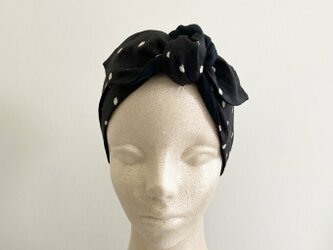 スカーフにもなるヘアターバン♡上質リネン＆コットン　小さな水玉模様　ドット柄　ネッククーラー　ヘアバンド　黒　【保冷剤２個付き】の画像