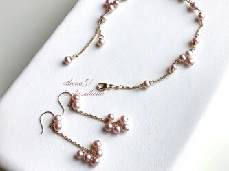 pp.87.10K.メタリックピンクのロングピアス&ブレスレットの画像