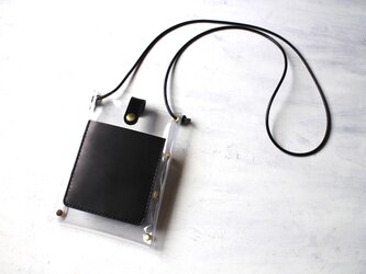 PVC×レザー ブラック スマホショルダー サコッシュ 肩掛けバッグ 【受注生産品】の画像