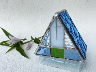 『高原教会　Blue sky』【small church】ステンドグラス•キャンドルホルダーの画像