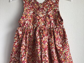 【赤の花柄】前後2wayギャザーベビーワンピースの画像